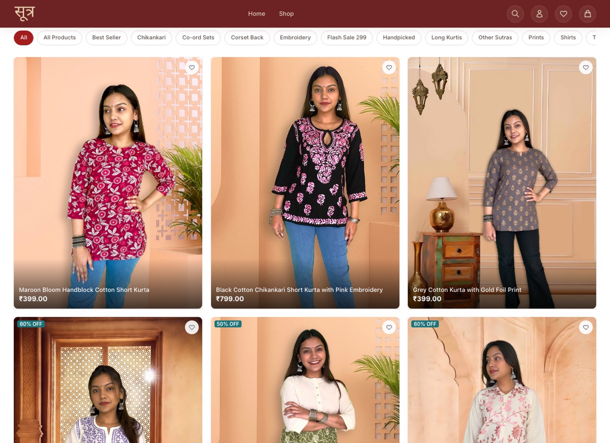 The Sutra Space: a real fashion storefront built with Selzix